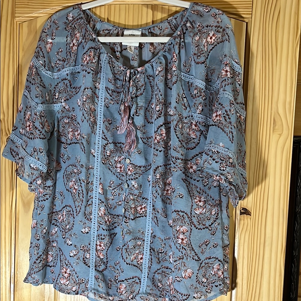 Knox Rose Blue 3/4 Sleeve Boxy Blouse